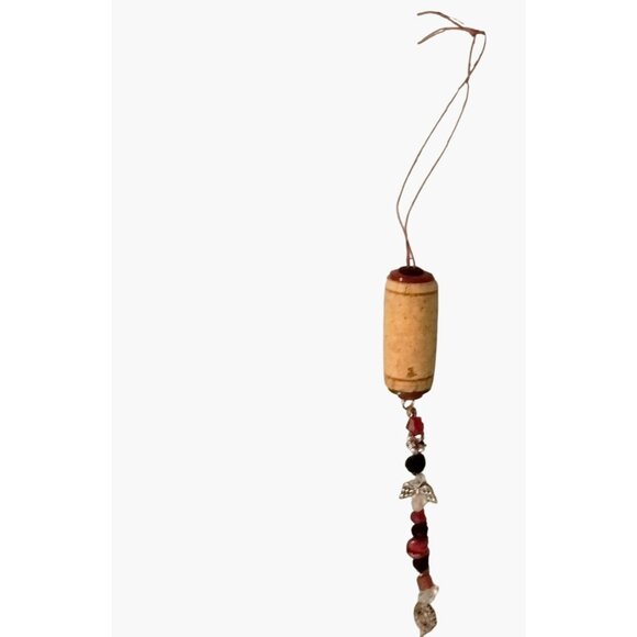 Handcrafted Cork Bead Angel Ornament Suncatcher Red Silver - Picture 5 of 5